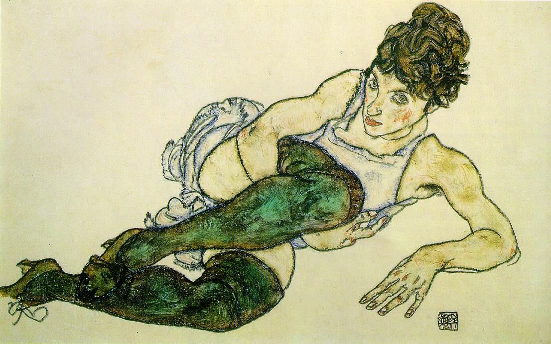 Egon-Schiele--Lezici-zena-v-zelenych-puncochach